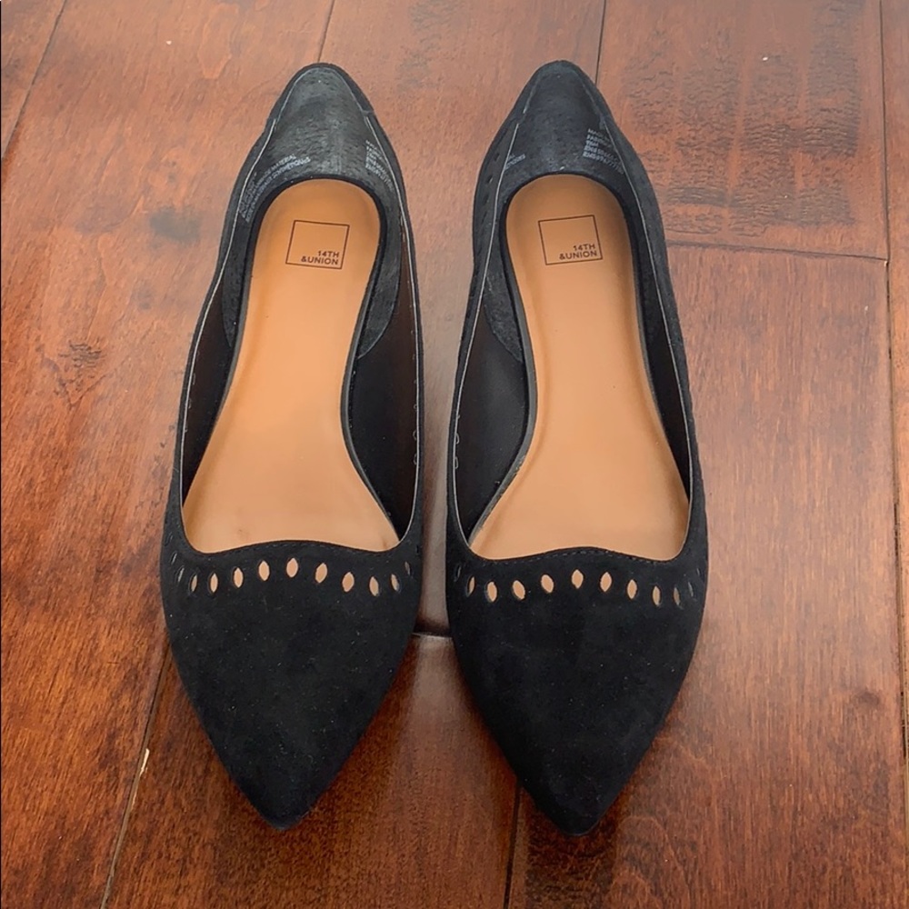 14TH & UNION Black Suede Pointed Toe Cutout Flats